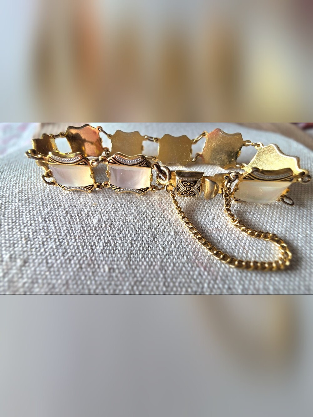 Vintag 1950s Spanish Toledo Damascene Style Panel Link Bracelet Moonglow MINT